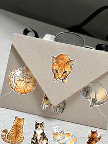 50Pcs Watercolor Cat Waterproof Vinyl Stickers, Hand Drawn Assorted Kitten Designs, Cute Pet Animal Decals, For Laptop, Water Bottle, Suitcase, Journal, Scrapbook, DIY Crafts & Gift Decor - Multicolor - View 6