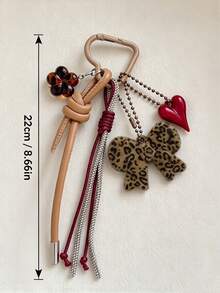 1pc Leopard Print Bow Tassel Bag Charm Amber Flower Heart Pendant Bag Accessory - Multicolor - View 3