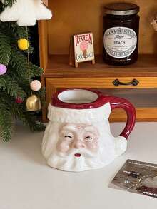 1pc Creative Santa Claus Ceramic Mug, Large Capacity Coffee Cup, Christmas Gift, Christmas Home Decor - White - View 1
