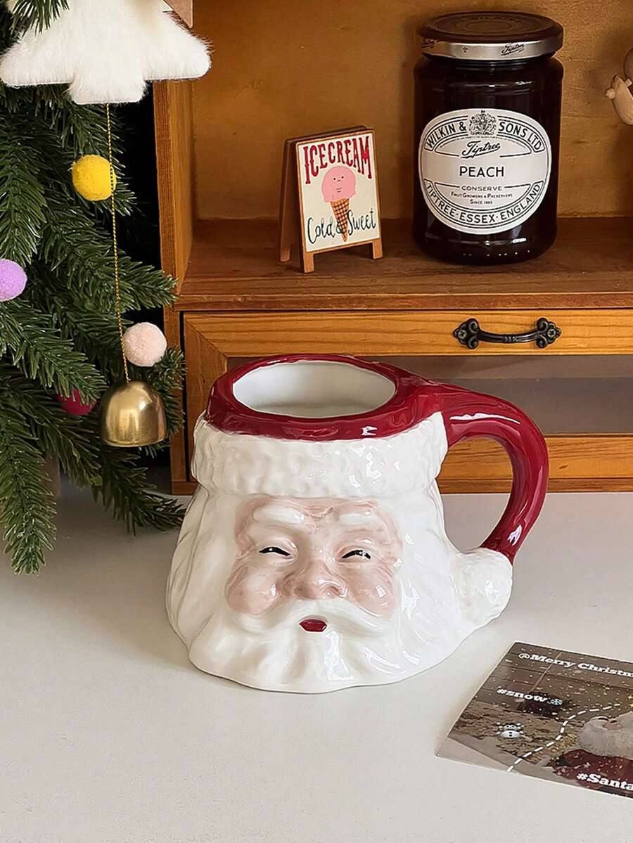 1pc Creative Santa Claus Ceramic Mug, Large Capacity Coffee Cup, Christmas Gift, Christmas Home Decor - White - View 1