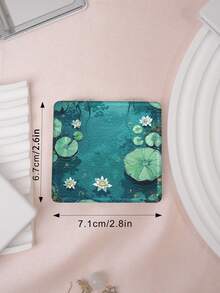 1PC Ins Lotus Pond Series Portable Vanity Mirror, Foldable Lightweight Ultra-Thin Convenient Hand Mirror, PU Leather, Suitable For Multiple Scenarios And All People, Foldable Small Square Mirror, Pocket Mirror, Fresh Lotus, Koi, Frog Printed Pattern Design, Exquisite Handheld 180° Flip Cover, Multi-Functional Mini Mirror, Compact Mirror, Mirrors, Daily, Holiday, Birthday, Valentine's Day, Mother's Day - Multicolor - View 4