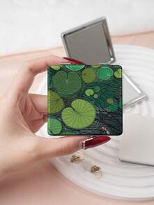 1PC Ins Lotus Pond Series Portable Vanity Mirror, Foldable Lightweight Ultra-Thin Convenient Hand Mirror, PU Leather, Suitable For Multiple Scenarios And All People, Foldable Small Square Mirror, Pocket Mirror, Fresh Lotus, Koi, Frog Printed Pattern Design, Exquisite Handheld 180° Flip Cover, Multi-Functional Mini Mirror, Compact Mirror, Mirrors, Daily, Holiday, Birthday, Valentine's Day, Mother's Day - Multicolor - View 7