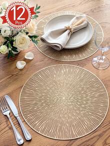 1-12pcs Gold PVC Round Firework Placemats, Minimalist Style Coffee Cup Coasters, Washable, Easy To Clean, Wipeable, Non-Slip, Heat Resistant, Suitable For Room Decor, Table Decor, Home Decor, Party Decor, Ideal For Holidays, Parties, Gatherings, Birthdays, Weddings, Gifts, Presents, Dinners, Outdoor, Picnics. - Gold - View 10