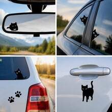 Cute Rearview Miror Stickers - 12 Pcs Cat Car Rear View Window Vinyl Decal Funy Black Peeking Waterprof Bumper Accessories For Women Auto Trucks Tumbler Vehicle Laptop Water Bottle Decor - CC - View 5