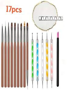 17Pcs Nail Art Tool Set, Nail Painting Brushes, Dotting Pens, With Nail Art Palette, For Nail Art Decoration - Multicolor - View 1