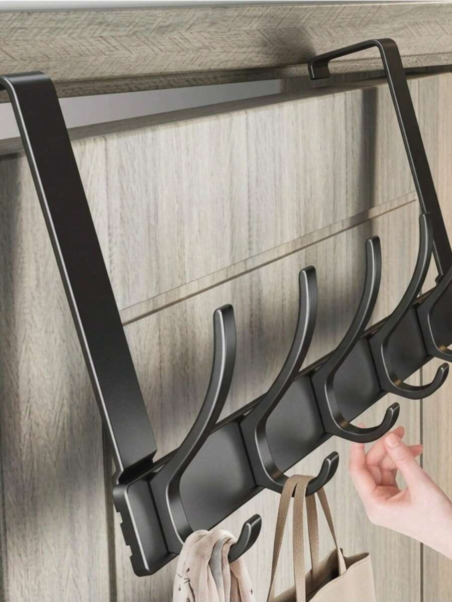 1pc Over The Door Hooks & Door Hanger, Multi-Hook Metal Over Door Hook Rack And Door Organizer, Space-Saving Coat Rack For Coats, Hats, Bags & Towels, Bedroom, Bathroom & Dorm - Multicolor - View 1