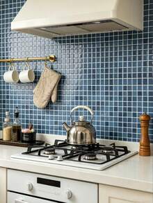 10"X10" Waterproof Textured Vinyl DIY Wallpaper, Self-Adhesive Kitchen Backsplash Tile, Home Decor Small Square Tiles, Nordic Blue Gradient Mosaic Tile Sticker - Blue - View 4
