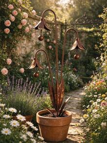 Vintage Iron Bluebell Flower Pot Stake, Rustic Decor For Garden, Versatile For Various Garden Scenes, Unique And Durable Design For Yard Landscaping And Scene Decoration - Bluebell - View 8