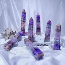1pc Random Crystal Lace Agate Tower, Featuring Crazy Lace, An Exceptional Blend, Ideal For Home Decor, Vibrant Stone Tower, - Purple - View 3