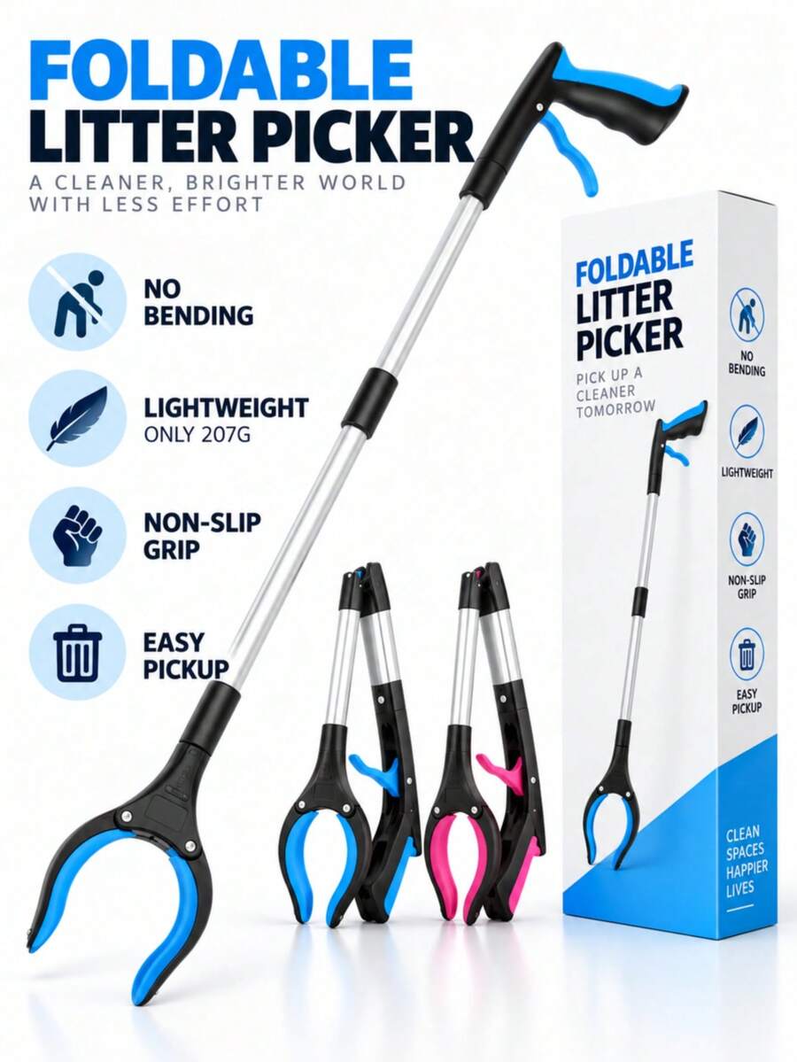 1pc Long Handle Trash Picker Grabber Tool, Sanitary Litter Picker, Sanitation Clamp For Toilet, Outdoor Garbage Pickup, Household Use