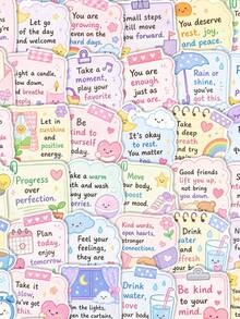 50/100Pcs Self‑Care Positive Affirmation Stickers, Cute Pastel Rainbow Reminder Text Vinyl Decals, Waterproof Stickers For Laptop, Water Bottle, Phone, Kindle, Journal, Scrapbook, DIY Stationery Decor - Multicolor - View 10