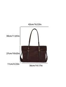 1pc Simple Buckle Suede Fabric Shoulder Tote Bag, Suitable For Commuting, Shopping, Etc. - Coffee - View 3