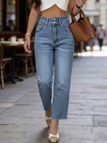 New Arrival European Fashionable Minimalist Casual Straight-Leg Jeans, Versatile Design For Women's Daily Stylish Wear - Light Wash - View 5