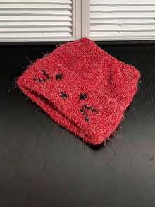 1pc Women's Y2k Cute With Embroidered Lovely Kitten Knit , Soft Cartoon Embroidered Skull Caps, Suitable For Autumn/Winter Warmth Daily Wear. - Cat Ear Embroidery - View 4