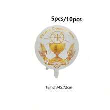 5/10pcs 18inch White Foil Balloons For Baptism, First Communion, Baptism Theme Party Decoration, Indoor/Outdoor Party Decor (Ribbon Not Included) - View 6