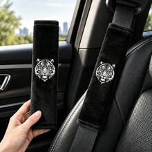 2pcs Crystal Velvet Car Seat Belt Shoulder Pads, Wolf Head Pattern Seat Belt Covers, Soft Shoulder Strap Protectors, Cool Animal Style Car Interior Decor - Crystal Velvet Shoulder Protector - View 10