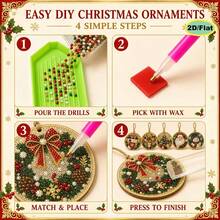 Set Of 6 DIY 5D Pearl Diamond Art Christmas Tree Ornaments, Round Shape Rhinestone Hanging Decorations, Snowman, Xmas Tree, House, Bell, Stocking, Candle Patterns, Holiday Handcraft Supplies For Christmas Decor & Gifts - Sets - View 8