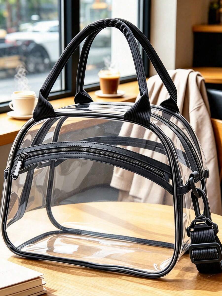 Portable Transparent PVC Lunch Bag, Large Capacity Lunch Bag, Suitable For Office Workers And Students, Travel Storage Bag, Reusable Transparent Snack Storage Bag, Perfect For Outdoor Picnic, Camping And Travel - Multicolor - View 1