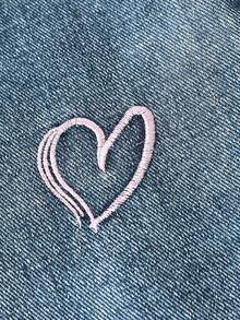 Baby Girls Elastic Waist Heart Pattern Straight Leg Denim Jeans - Blue - View 4