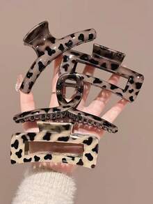 Set Jepit Rambut Motif Tempurung Kura-kura 1/2/4 Buah, Jepit Rambut Cakar Besar Gaya Vintage Prancis, Aksesori Rambut Motif Leopard Anti Selip untuk Wanita - MultiWarna - View 1