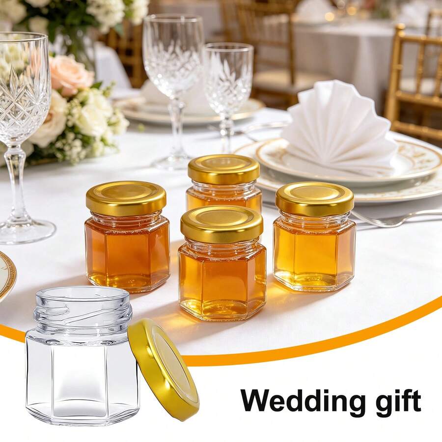 24 Pack 45ml Round Mini Glass Jars With Gold Screw Lids, Reusable Small Glass Storage Containers For Spices, Herbs, Jam, DIY Crafts, Boho Wedding & Party Favors, Home Decor