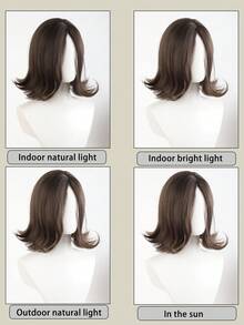 12Inch Sweet Style Cold Brown Synthetic Wigs Middle Part Short Natural Wavy Hair Wig For Women Daily Use Heat Resistant - Multicolor - View 6