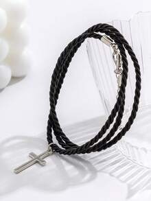 1pc Multi-Layer Braided Minimalist Men's Fashion Personalized Black Bracelet Wristband - Black - View 2