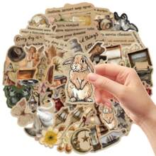 50Pcs Vintage European Style Stickers, Retro Rabbit Statue Old Object PVC Stickers For Journal Scrapbook DIY Decoration - Multicolor - View 4