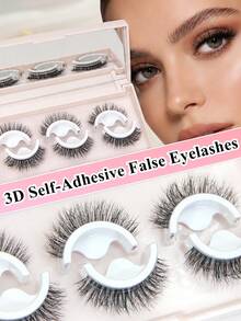 3 cặp lông mi giả tự dính 3D giả lông chồn dạng dải, không cần keo và nước tẩy, có thể tái sử dụng với dải thay thế, hộp đựng tích hợp gương, nhẹ, tơi xốp tự nhiên, dễ dùng cho người mới bắt đầu, phù hợp trang điểm hàng ngày, tiệc tùng và du lịch - Xem 2