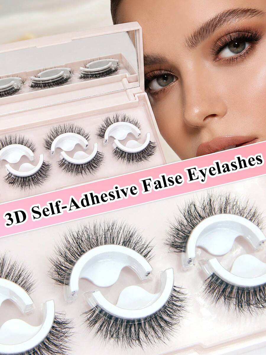 3 cặp lông mi giả tự dính 3D giả lông chồn dạng dải, không cần keo và nước tẩy, có thể tái sử dụng với dải thay thế, hộp đựng tích hợp gương, nhẹ, tơi xốp tự nhiên, dễ dùng cho người mới bắt đầu, phù hợp trang điểm hàng ngày, tiệc tùng và du lịch
