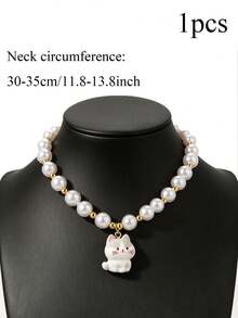 1 Adorable Faux Pearl Kitten Pendant Collar-Pet Necklace, Perfect For Everyday Wear For Kittens Cat Accessories - Multicolor - View 23