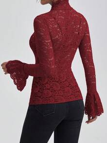 Atasan Renda Burgundy Wanita, Cocok untuk Halloween, Natal, - Burgundy - View 6