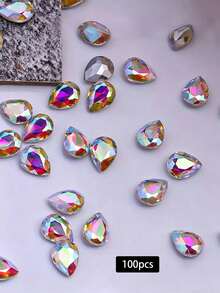 100 Pieces Of 10*14 Teardrop Glass, Colored Glass, Irregular Glass Crystal Rhinestones, DIY Phone Case Accessories, Clothing, Shoe, And Bag Decoration Accessories - One Size Fits All - View 4