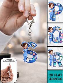 [2D Flat] Acrylic Keychain, Nurse Letter Keychain, Novelty Keychain, 26 Letters, Nurse, Blue Nurse Uniform, Keychain Accessory, Fashion Accessory - Multicolor - View 7
