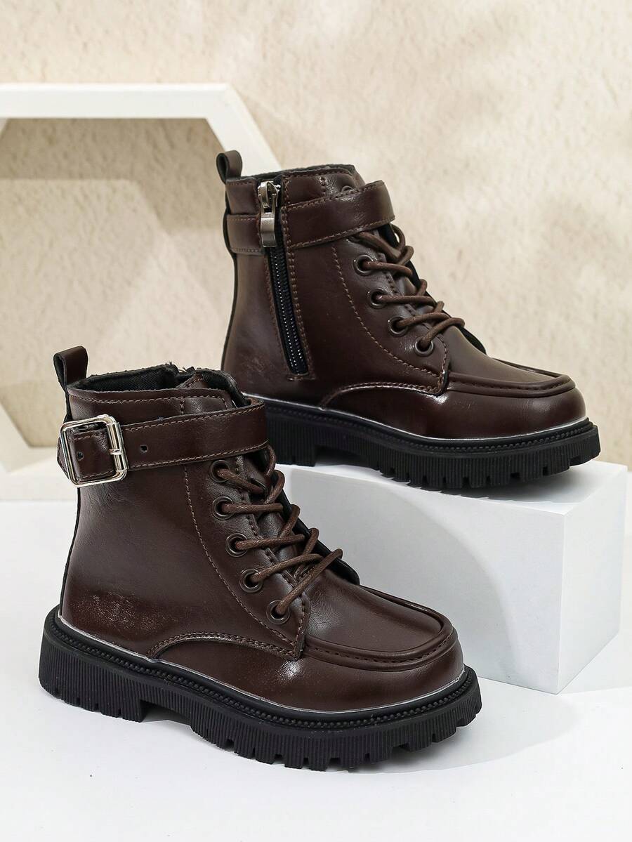 Girls' Boots, New Autumn/Winter Side Zipper Thick Sole British Style Versatile Children's Boots - Brown - View 1