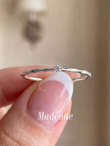 MADEONE 1pc Minimalist Zirconia Twisted Ring, Women's Engagement Wedding Party Daily Wear Anniversary Jewelry Gift - Silver - View 5