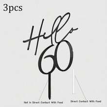 6pcs/3pcs/1pc Hello 18th 30 40 50 60 Birthday Cake Topper, Acrylic Black Happy Birthday Cake Decorations, Gift - Black - View 21