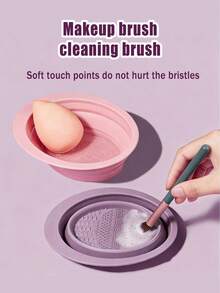 1pc Foldable Makeup Brush Cleaning Bowl, Portable Silicone Cleaning Mat, Reusable Makeup Tool Cleaning Bowl, Suitable For Cosmetics, Powder Puffs And Sponges, Quick Cleaning Of Makeup Tools, Suitable For Home Use And Travel - Multicolor - View 3
