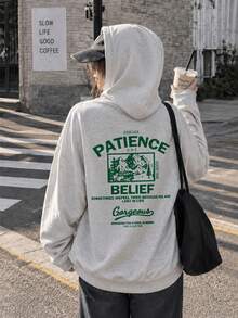 Women's Fashion Autumn/Winter Round Neck Loose Slouchy Casual Versatile Letter Print Sweatshirt - Light Gray - View 2
