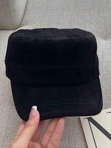 1pc Autumn/Winter Vintage Dark Brown Suede Flat Top Equestrian Hat, High-End Fashionable Stylish Riding Cap Newsboy Hat - Multicolor - View 11