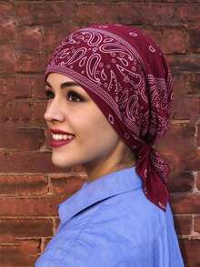 1pc New Cashew Flower Headscarf Hat, Multi-Color Head Wrap Cap, Fashionable Undershirt Short Tail Curved Brimmed Hat,Summer,Beach - Multicolor - View 7
