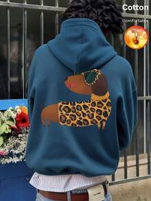 Men's French Bulldog Leopard Print Y2K Hoodie, Autumn/Winter - Cow Blue - View 3