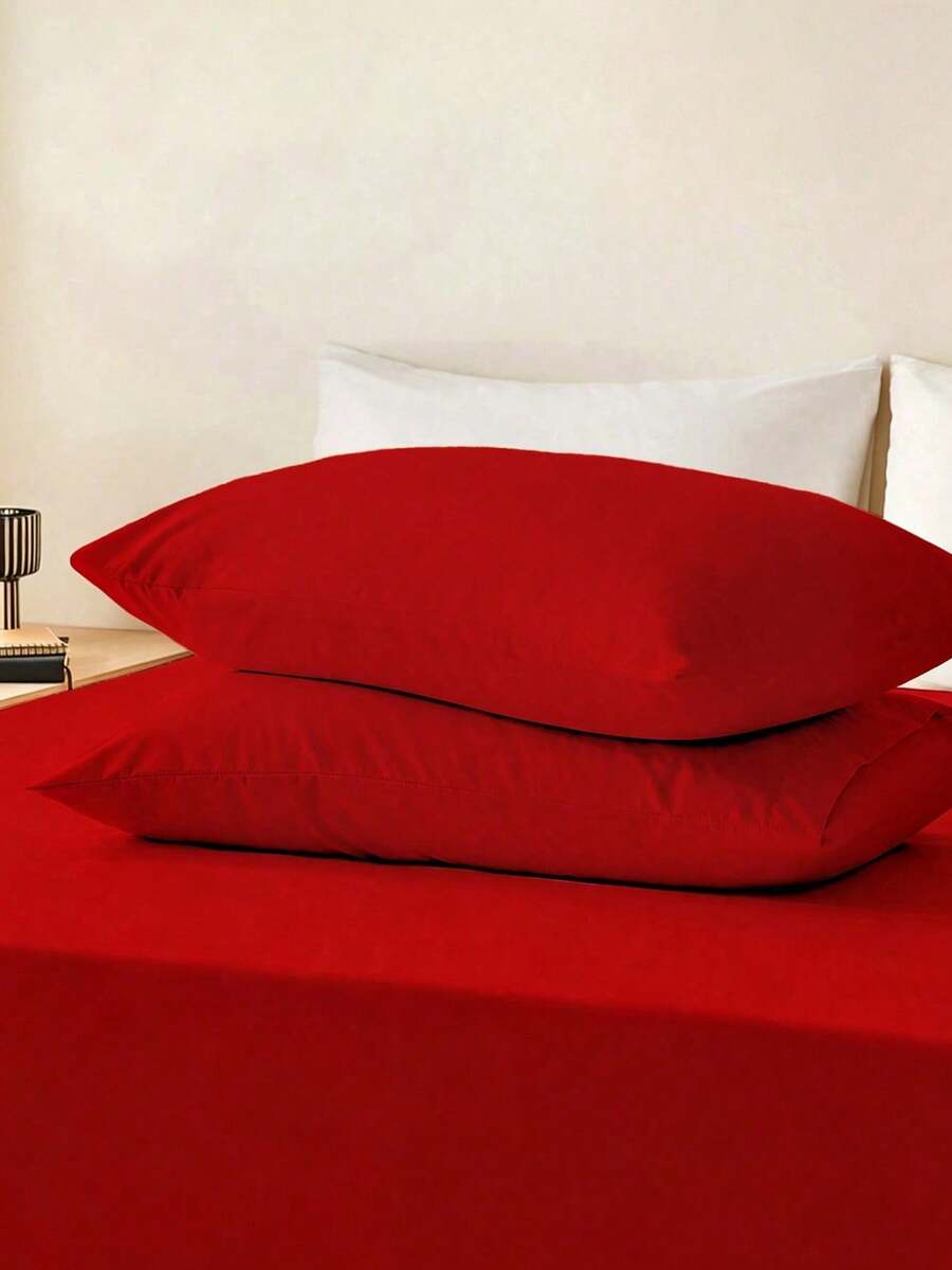 LongNap 2pcs Ultra Soft Solid Color Pillowcases, Soft & Breathable, Envelope Closure, Wrinkle-Resistant, No Filling - Suitable For T/F/Q/K Size Home And Dorm, Red,Christmas Themed - Red - View 1