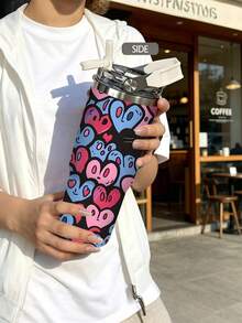 Valentine 1pc/5pcs 30oz Colorful Cartoon Heart Pattern Insulated Stainless Steel Travel Mug With Handle And Flip Lid, Portable Large Capacity Reusable Water Cup For Camping, Iced Coffee - Multi-color Cartoon Heart - View 6
