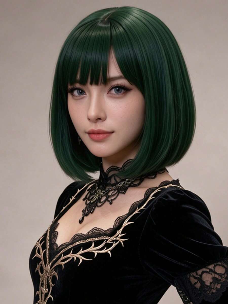 12 Inch Dark Green Air Bangs Wig, Comfortable And Breathable, Easy To Wear, Perfect For Anime Cosplay And Costume Party - Dark Green - View 1