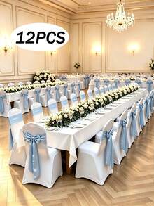 14色緞面椅帶 15x260cm 優雅蝴蝶結裝飾緞帶，適用婚禮、宴會、派對、活動接待、飯店椅套裝飾 - 淺藍色 - 查看 12