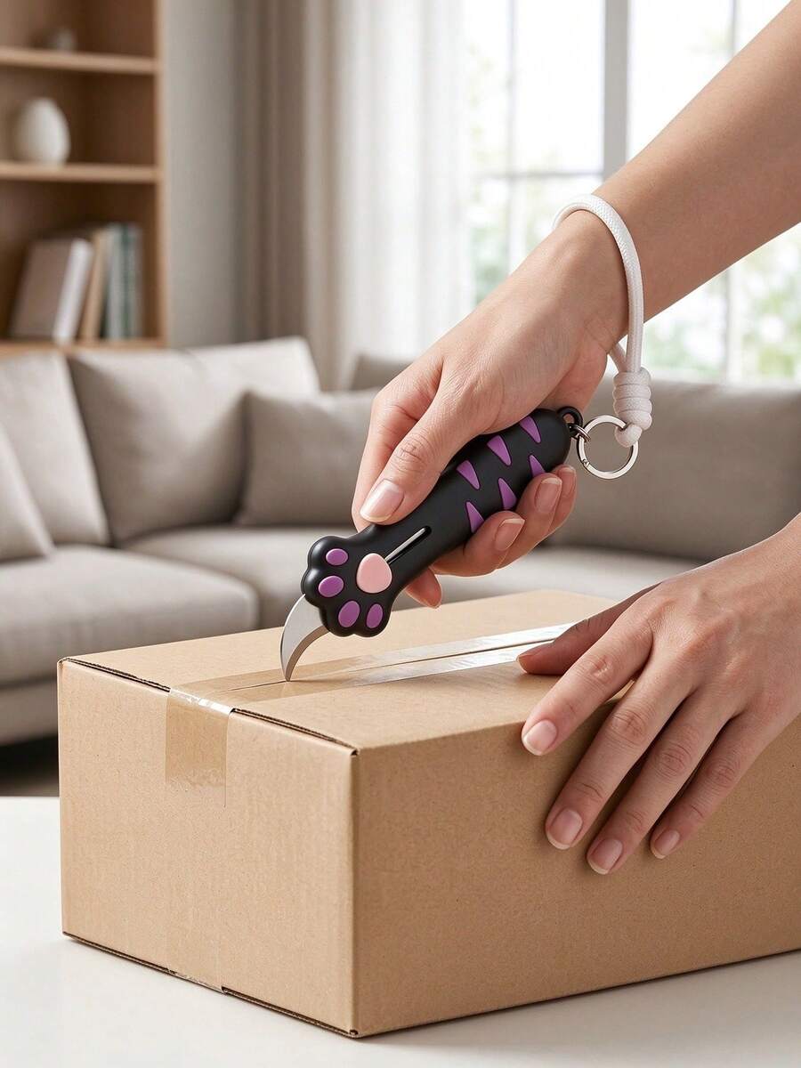 Cute Cat Paw Retractable Utility Knife - Portable Curved Blade Box Opener, Non-Slip Handle, Suitable For Home Package Unboxing, Crafting, Back To School And Office Desk Accessories - Multiple Styles - View 1