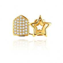 Hot-Selling 2pcs Hollow Five-Point Star Full Rhinestone Grillz, Hip Hop Rap Gold Teeth Accessory - Multicolor - View 6