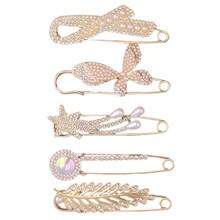 1Pc/2/3/5/7Pcs Shiny Butterfly Rhinestone Faux Pearl Minimalist Brooch Pin, Cardigan Headscarf Scarf Decoration, Women's Suit Accessory, Random Style - Multicolor - View 6