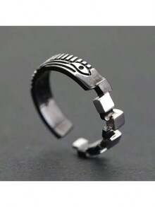 1pc Vintage Minimalist Hollow-Out Chain Ring For Men, Personalized Finger Ring - Multicolor - View 4